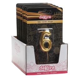 Vela de cumpleaños en color oro del número 6