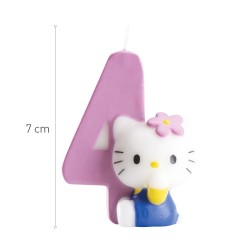 Vela para tarta cumpleaños del número 4 diseño hello kitty