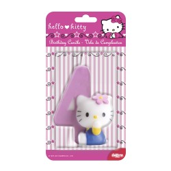 Vela para tarta cumpleaños del número 4 diseño hello kitty