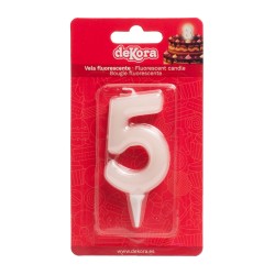 Vela para cumpleaños fluorescente del número 5