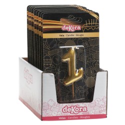Vela de cumpleaños en color oro del número 1