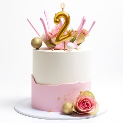 Vela de cumpleaños en color oro del número 2