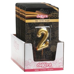 Vela de cumpleaños en color oro del número 2