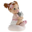 Figura de tarta para bautizo bebé niña con gatito