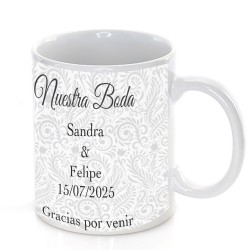 Taza de boda personalizada con frase nombre y fecha