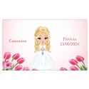 Adhesivo niña comunión personalizado con nombre y fecha