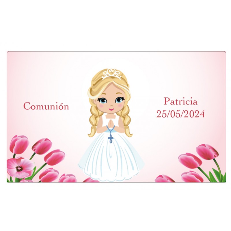 Adhesivo niña comunión personalizado con nombre y fecha