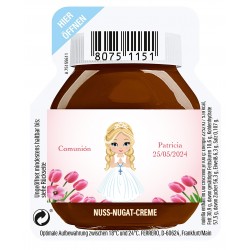 Nutella de 15 gramos para un servicio personalizada con adhesivo niña de comunión