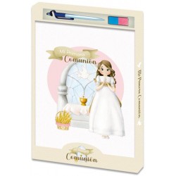 Libro de comunión niña con bolígrafo y tampón para huella