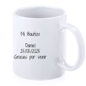 Taza bautizo elefante celeste personalizada con nombre fecha y dedicatoria