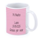 Taza bautizo elefante rosa personalizada con nombre fecha y dedicatoria