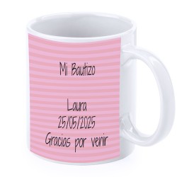 Taza bautizo elefante rosa personalizada con nombre fecha y dedicatoria