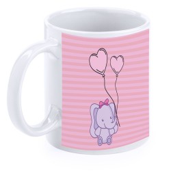 Taza bautizo elefante rosa personalizada con nombre fecha y dedicatoria