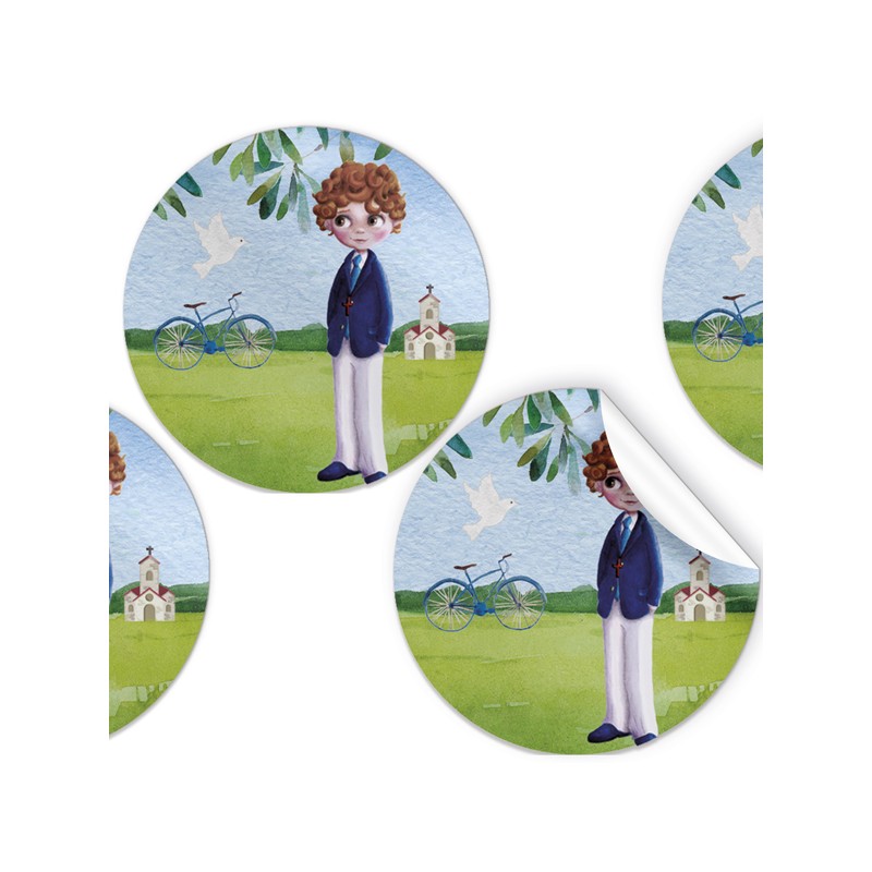 Pack de 96 adhesivos niño comunión de 4 cm