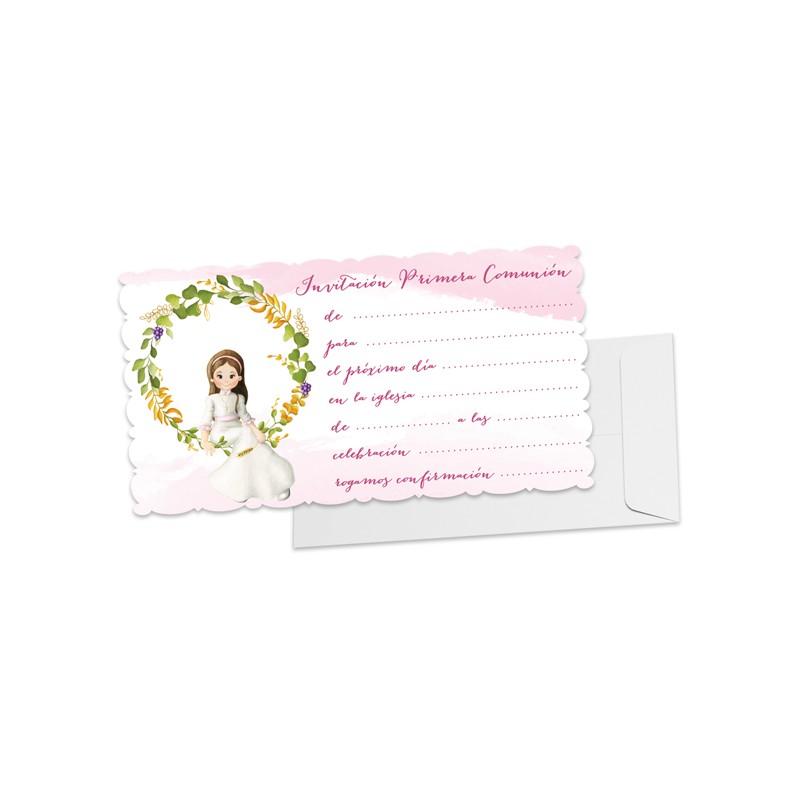 Pack de 10 invitaciones comunión niña con sobre