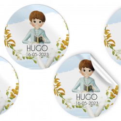 Pack de 96 adhesivos niño comunión sentado 4 cm