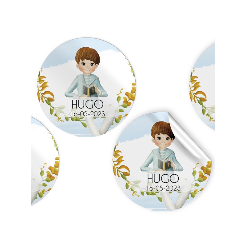 Pack de 96 adhesivos niño comunión sentado 4 cm