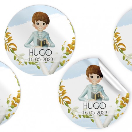 Pack de 96 adhesivos niño comunión sentado 4 cm