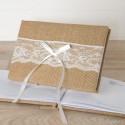 Libro de firmas con yute y puntilla en caja de regalo 25x16cm.(74pag)en caja regalo