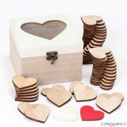 Caja de madera con 48 corazones para firmas