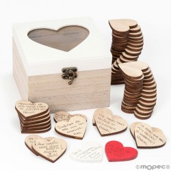 Caja de madera con 48 corazones para firmas