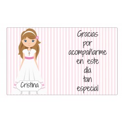 Plantilla niña comunión fondo rayas rosas para bidón personalizado