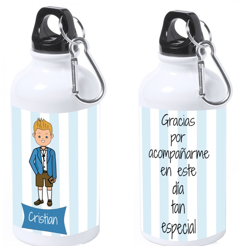 Botella niño comunión personalizada con nombre y texto