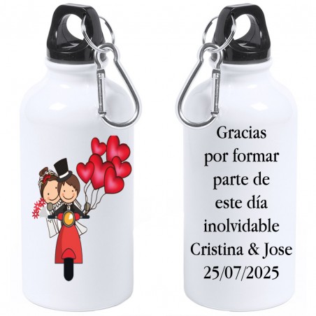 Bidón de boda novios moto personalizado con texto