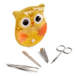 Neceser con espejo personalizado con nombre de invitada y set de manicura búho