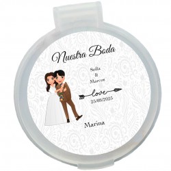 Neceser con espejo personalizado con nombre de invitada y set de manicura búho