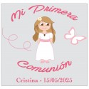 Llavero niña comunión presentado en caja de acetato personalizado con nombre y fecha