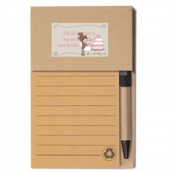 Libreta marcador con dedicatoria y nombre de invitados en bolsa de organza