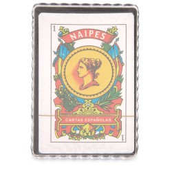 Baraja española en sobre kraft con nombre de invitado