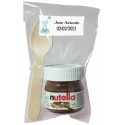 Nutella para bautizo con cuchara en bolsa transparente personalizada con adhesivo elefante azul