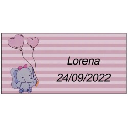 Nutella para bautizo con cuchara en bolsa transparente personalizada con adhesivo elefante rosa