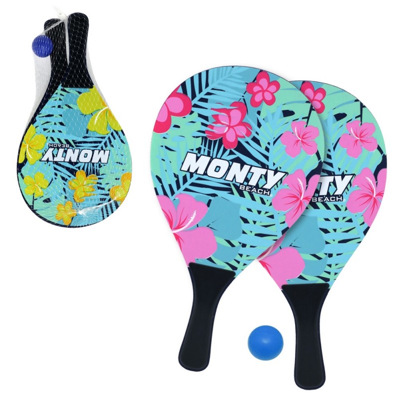 Palas de playa de madera con pelota