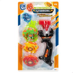 Lanzador peonza con tres peonzas de colores