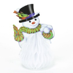 Centro de mesa de papel para la navidad en forma de muñeco de nieve