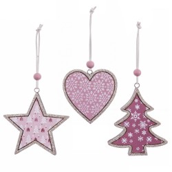 Adornos de navidad de madera y purpurina