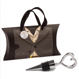 Tapón de vino en caja de cartón para hombres personalizada con adhesivo de boda