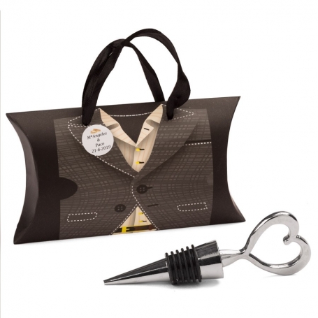 Tapón de vino en caja de cartón para hombres personalizada con adhesivo de boda