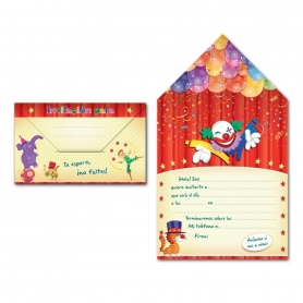 Pack 8 invitación sobre de circo
